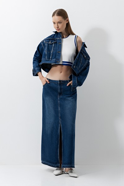 Юбка с разрезом VASSA CODE, пол женский, цвет синий