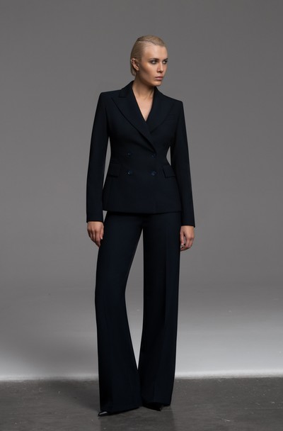 Брюки широкие синие VASSA&Co, пол женский, цвет синий