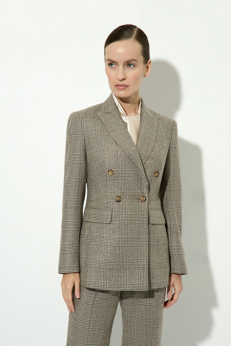 Жакет двубортный в клетку VASSA&Co, пол женский, цвет коричневый