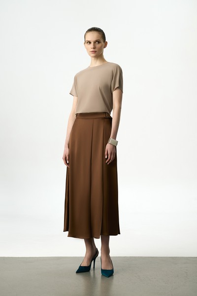Юбка-миди атласная VASSA&Co, пол женский, цвет коричневый