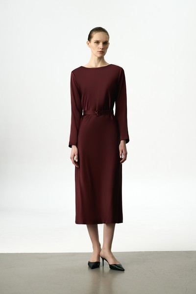 Платье атласное бордовое VASSA&Co, пол женский, цвет красный