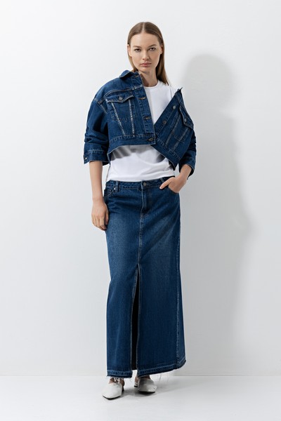 Юбка с разрезом VASSA CODE, пол женский, цвет синий, фото №2