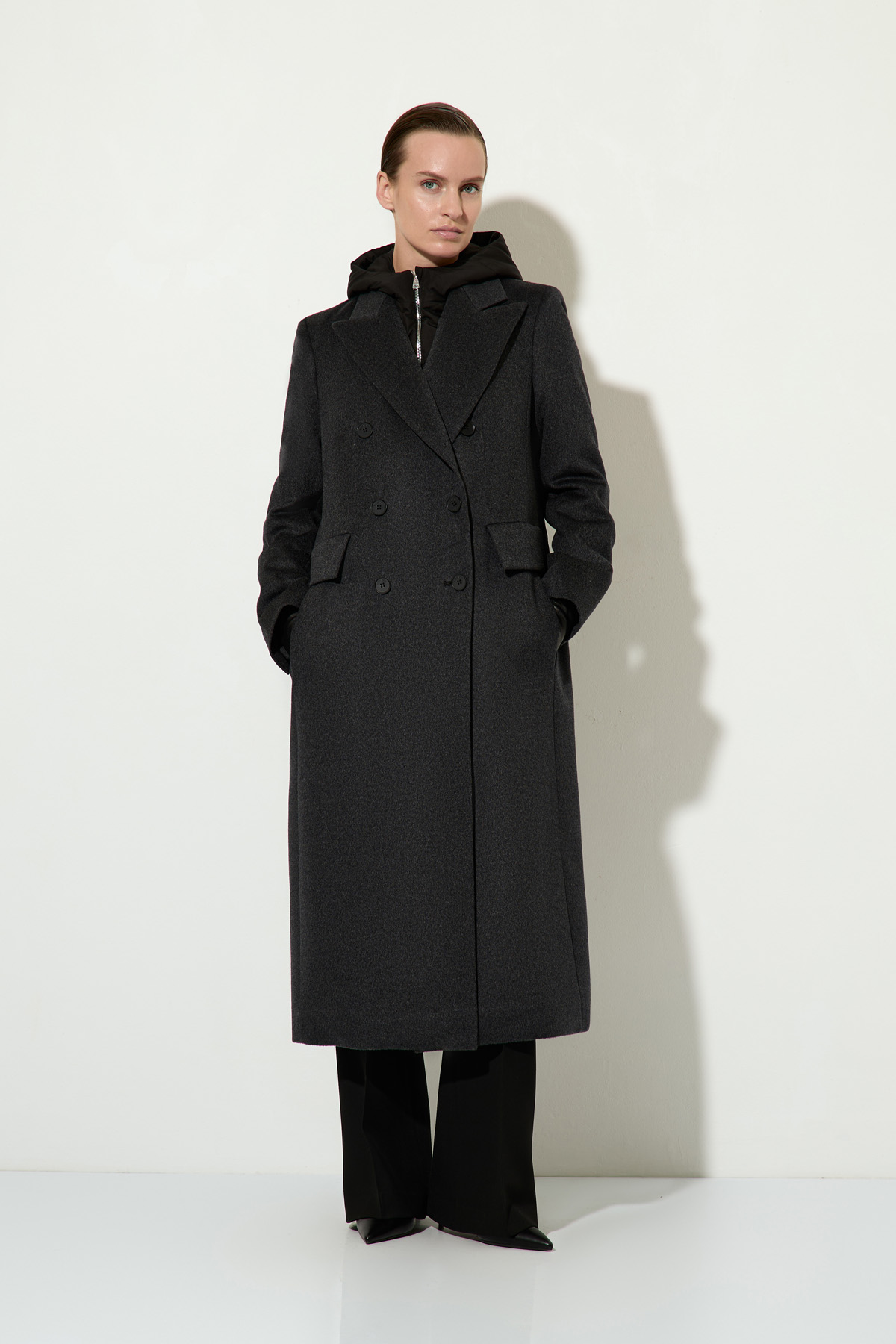 Пальто из шерсти и кашемира со съемной деталью VASSA&Co, пол женский, цвет серый, фото №2