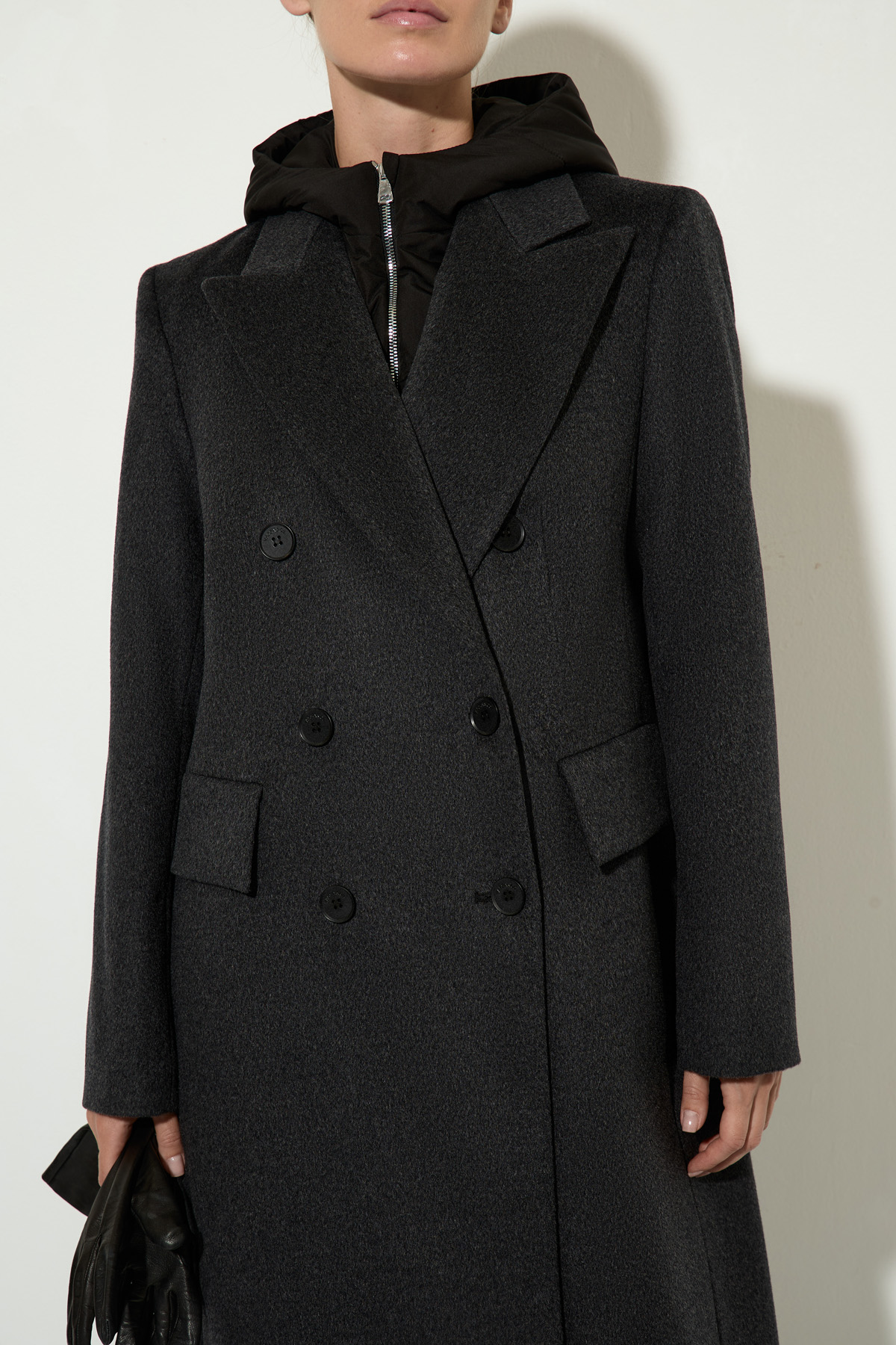 Пальто из шерсти и кашемира со съемной деталью VASSA&Co, пол женский, цвет серый, фото №3