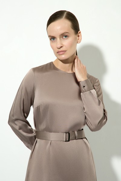 Платье атласное VASSA&Co, пол женский, цвет коричневый, фото №3