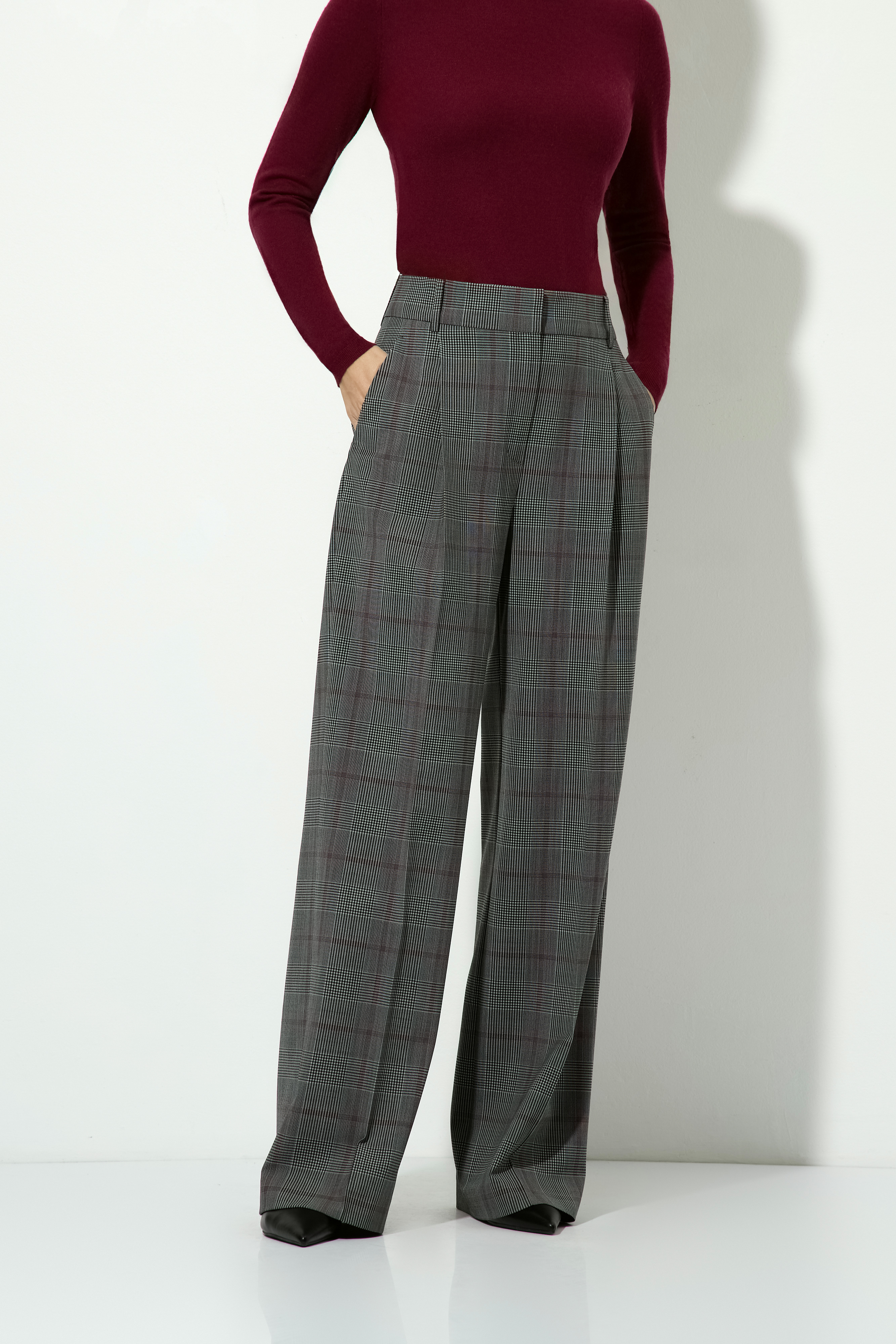 Брюки широкие в клетку VASSA CODE, VASSA&Co, пол женский, цвет серый, фото №4