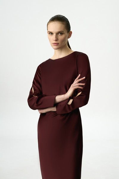 Платье атласное бордовое VASSA&Co, пол женский, цвет красный, фото №2